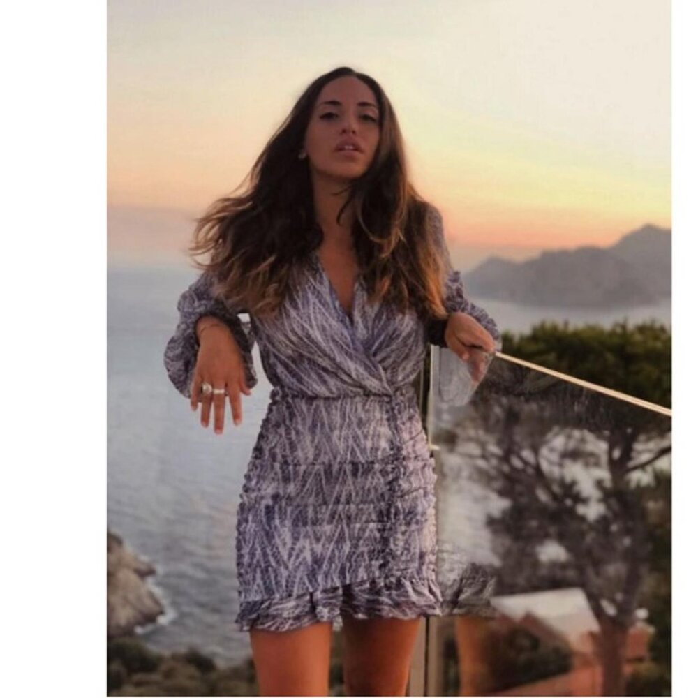 Zara Blue White Snake Print Draped Mini Dress size S